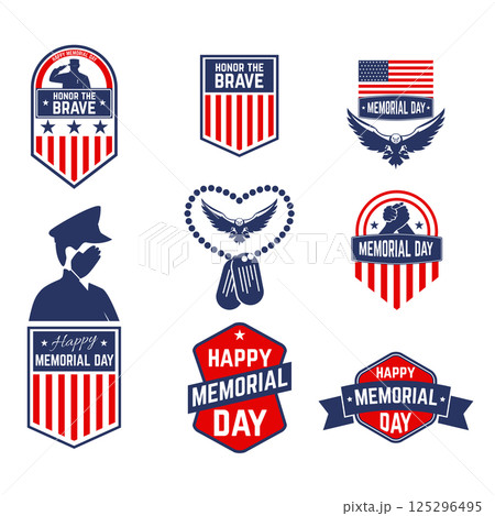 Set of Happy Memorial Day vector greeting card ,badge and labels. Design element in vector. 125296495