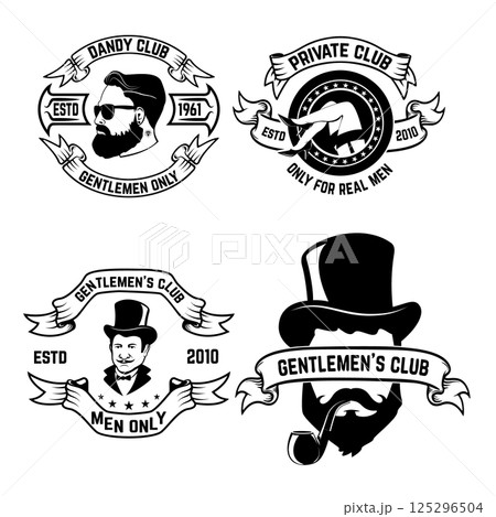 Set of mens club labels. Private men's club. Design element for logo, label, emblem, sign, t-shirt print, poster. Vector illustration. 125296504