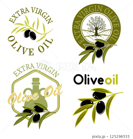 Extra virgin olive oil labels. Design element for label, emblem, brand mark, sign. Vector illustration. 125296555