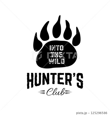 Hunter's club label template. Bear footprint. Bear hunting. Design element in vector. 125296586