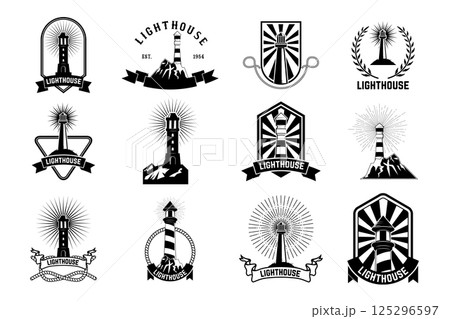 set of lighthouses labels and icons. Lighthouse label,logo or badge template. Vector illustration. 125296597