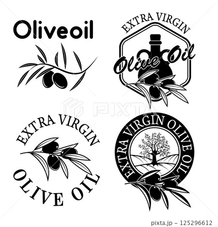 Extra virgin olive oil labels. Design element for label, emblem, brand mark, sign. Vector illustration. 125296612