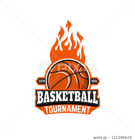 Basketball tournament emblem template. Basketball ball. Basketball icon. Burning ball. Design element in vector. 125296628