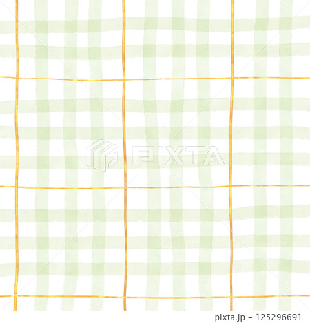 Gold Sage Green Plaid Tartan Gingham Check Hand Drawn Background Pattern Overlay 125296691