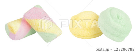 Colorful mini marshmallows isolated on white background with full depth of field 125296798