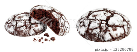 Chocolate brownie cookie broken isolated on white background with full depth of field 125296799