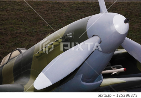 Kiev, Ukraine December 10, 2020: Yak-9 fighter aircraft at the Museum of Military Equipment for public viewing Kiev, Ukraine December 10, 2020: Yak-9 fighter aircraft at the Museum of Military Equipment for public viewing 125296875