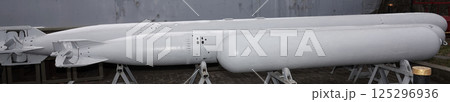 Kiev, Ukraine December 10, 2020: Steam-gas torpedo 53-38 at the Museum of Military Equipment for public viewing Kiev, Ukraine December 10, 2020: Steam-gas torpedo 53-38 at the Museum of Military Equipment for public viewing 125296936