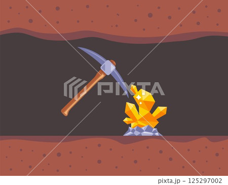 mine gold nuggets. pickaxe extracts minerals. mine gold nuggets. pickaxe extracts minerals. 125297002