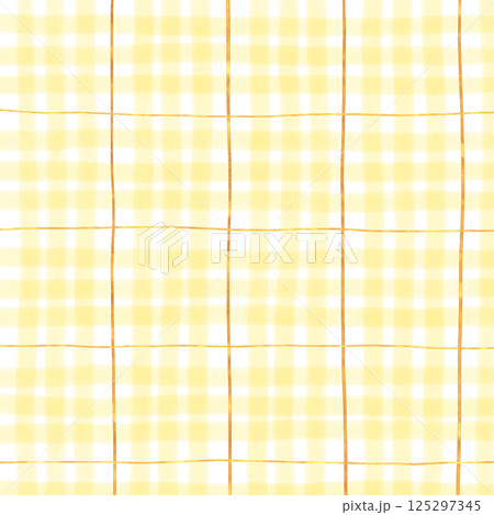 Gold Yellow Plaid Tartan Gingham Check Hand Drawn Background Pattern Overlay 125297345