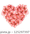 Sakura flowers heart symbol red pink cherry blossoms watercolor on white background in high quality. Perfect for cards, invitations, weddings. Spring flowers will perfectly decorate home decor. 125297397