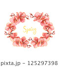 Sakura flowers red pink watercolor frames on white background in high quality. Cherry blossom flowers. Perfect for cards, invitations, weddings. Spring flowers will perfectly decorate home decor. 125297398