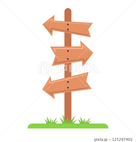 Road wooden sign guiding in different directions. 125297402