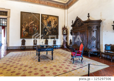 Mafra, Portugal - Apr 11, 2025: Interior of the Mafra National Palace at Mafra, Portugal. Mafra, Portugal - Apr 11, 2025: Interior of the Mafra National Palace at Mafra, Portugal. 125297506
