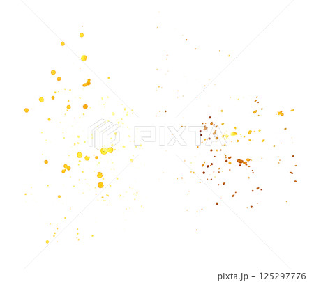 Yellow and brown abstract watercolor splashes, drops and blots. Hand drawn splatter paint. Chaotic stains design element isolated from background for summer and fall backdrop. Sketch of dynamic blobs 125297776