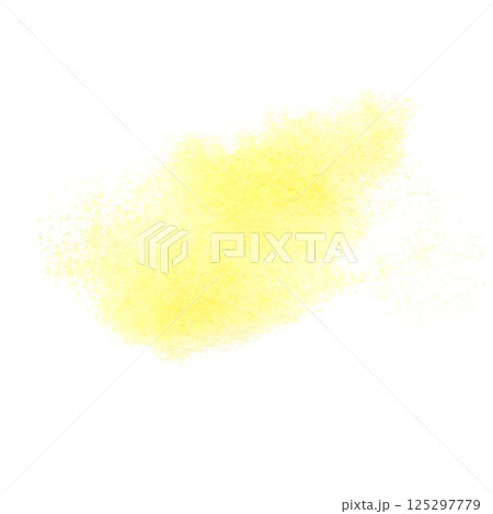Yellow abstract watercolor stain with soft, blurry edges. Hand drawn sunny paint blurring in wet-on-wet technique. Translucent spot design element isolated from background for decoration backdrop 125297779