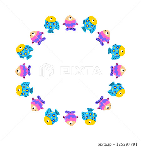 Round frame with tropical fish 125297791