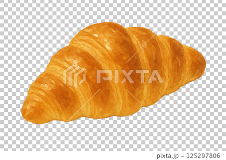 新鮮出爐的牛角麵包水彩插圖（食物和配料） 125297806