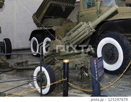 Kiev, Ukraine December 10, 2020: Automatic mortar 2B9 82-mm "Cornflower" in the Museum of military equipment for all to see 125297879