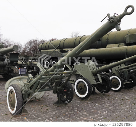 Kiev, Ukraine December 10, 2020: Mortar MT-13 caliber 160mm at the Museum of Military Equipment for public viewing 125297880