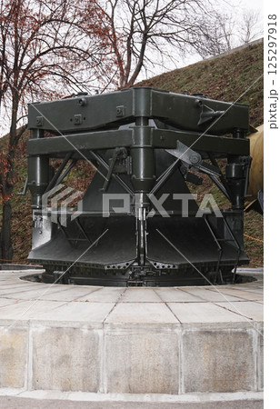 Kiev, Ukraine December 10, 2020: Type 8U217 Rocket Launcher (Ground Launcher) in the Museum of Military Equipment for all to see Kiev, Ukraine December 10, 2020: Type 8U217 Rocket Launcher (Ground Launcher) in the Museum of Military Equipment for all to see 125297918
