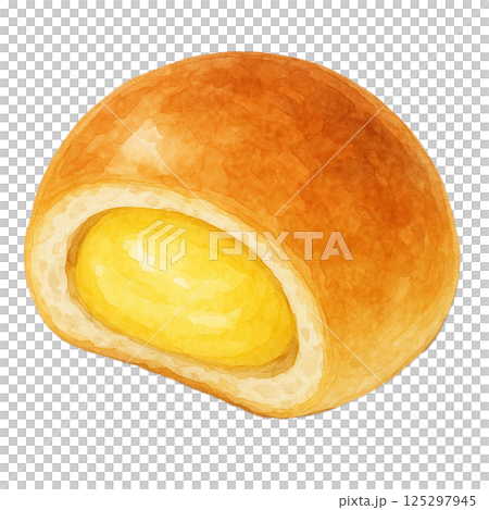 Watercolor illustration of cream bun (cross section, white background, sweets material) 125297945