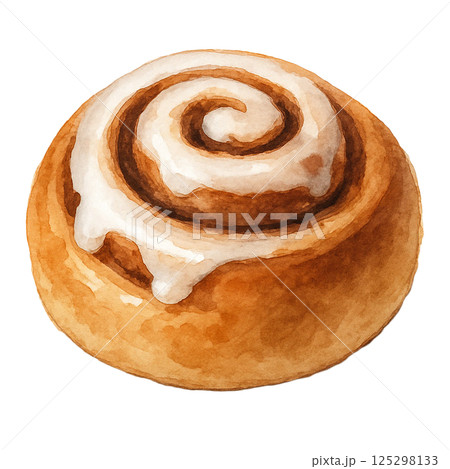 アイシングがけのシナモンロール水彩イラスト(食材) アイシングがけのシナモンロール水彩イラスト(食材) 125298133