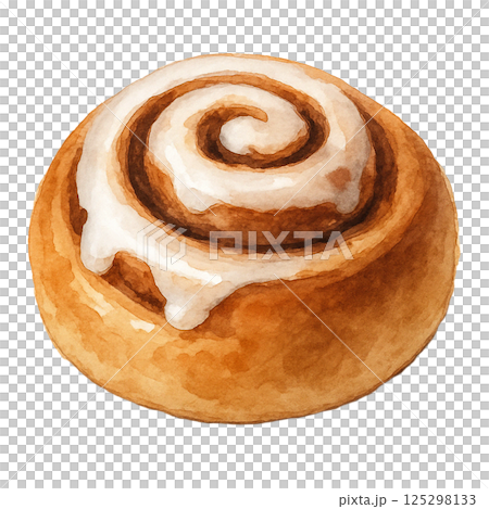 アイシングがけのシナモンロール水彩イラスト(食材) アイシングがけのシナモンロール水彩イラスト(食材) 125298133