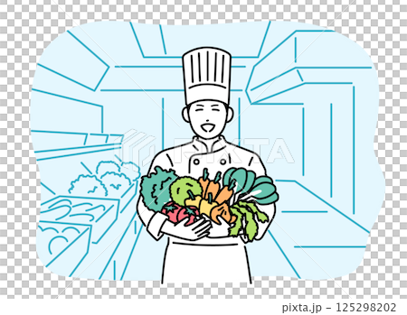 Male chef holding a lot of vegetables in the kitchen 125298202