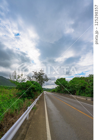石垣島の自然に囲まれた一本道の爽快ドライブコース 125298357