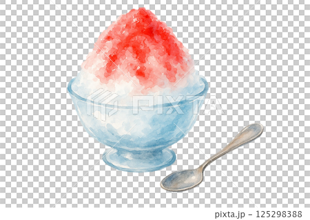 草莓糖漿刨冰（食品和糖果）的水彩插圖 125298388