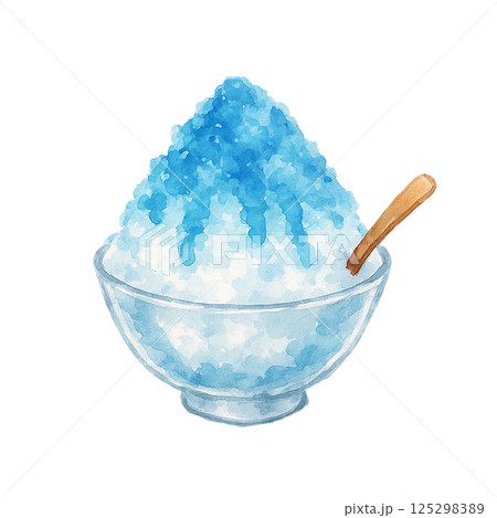 水彩で描いたブルーハワイのかき氷イラスト（食べ物・スイーツ） 125298389
