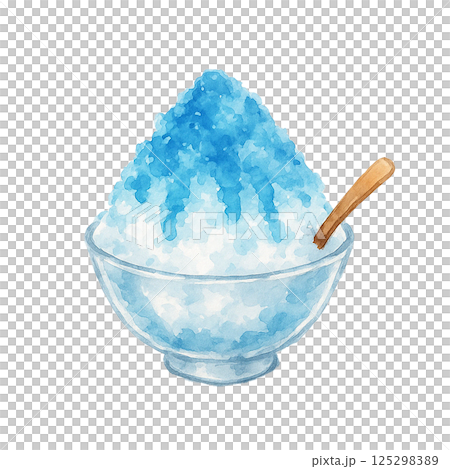 藍色夏威夷刨冰(食物和糖果)的水彩插圖 藍色夏威夷刨冰(食物和糖果)的水彩插圖 125298389