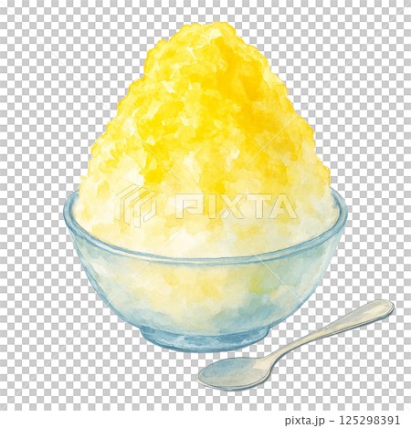 水彩で描いたレモンシロップのかき氷イラスト（食べ物・スイーツ） 125298391