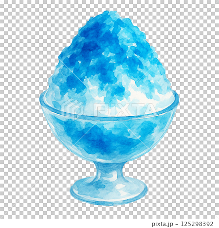 Watercolor illustration of Blue Hawaii shaved ice (with stemware) (food and sweets) 125298392