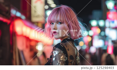 街の背景と美女のポートレート 125298403