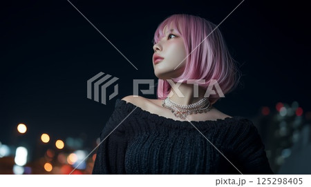 街の背景と美女のポートレート 125298405