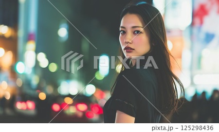 街の背景と美女のポートレート 125298436