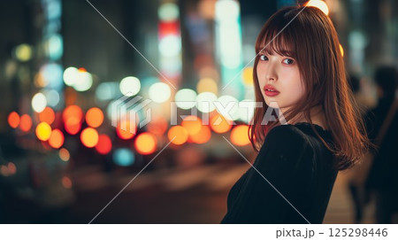 街の背景と美女のポートレート 125298446