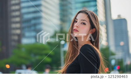 街の背景と美女のポートレート 125298463