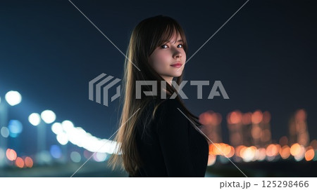 街の背景と美女のポートレート 125298466