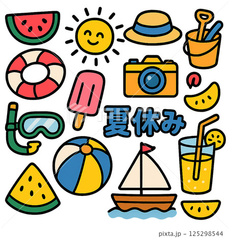 夏休みのかわいいイラストセット 夏休みのかわいいイラストセット 125298544