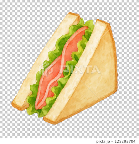 火腿和生菜三明治（食物）的水彩插圖 125298704