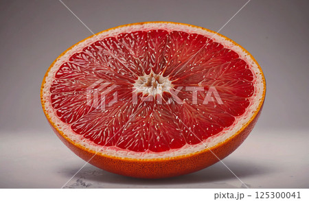 Red grapefruit is sliced open, revealing its...のイラスト素材 [125300041] - PIXTA