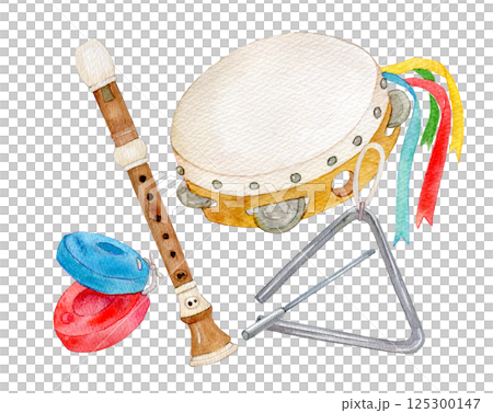 水彩插畫：一套樂器，音樂課 125300147
