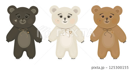 Cute kawaii three bears in different colors - brown, white and ginger red 125300155