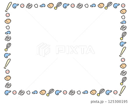 シンプルで可愛い手描きの野球フレーム 125300195