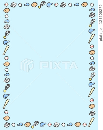 シンプルで可愛い手描きの野球フレーム 125300279