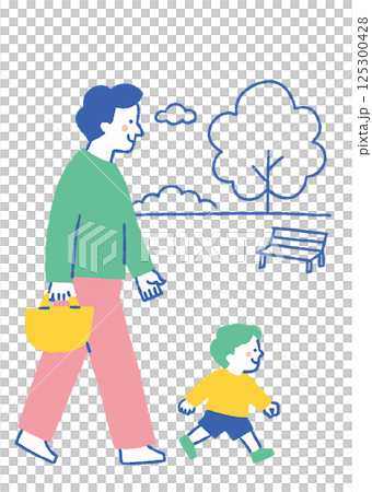 男の子と公園を散歩する父親_色 125300428