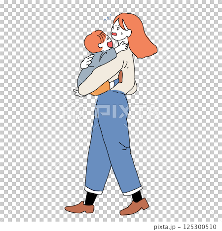 母親抱著哭泣的孩子 母親抱著哭泣的孩子 125300510